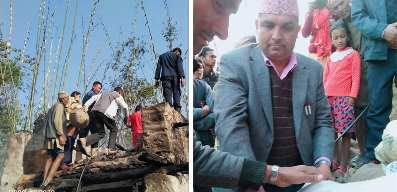 खोटाङमा एक घरमा आगलागी, अग्नी पीडितलाई स्थानीय सरकारको साथ
