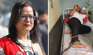 साङ्लाले रेशमको खुट्टा बाँधेको फोटो हाल्दै रञ्जिताले लेखिन–हामीलाई विभेद भएको रहेछ